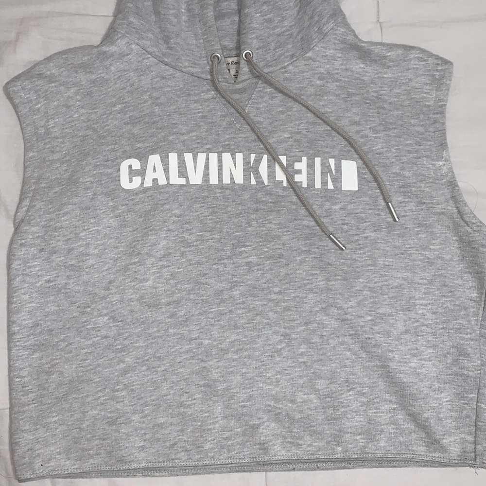 grey Calvin Klein sleeveless hoodie